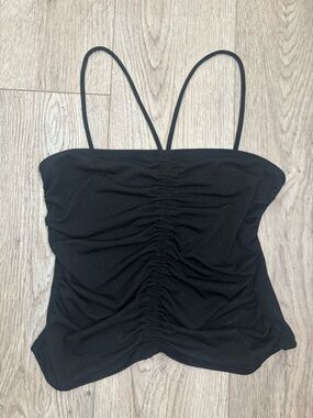 Y2K Papaya black Ruched Spaghetti Strap Women's Top